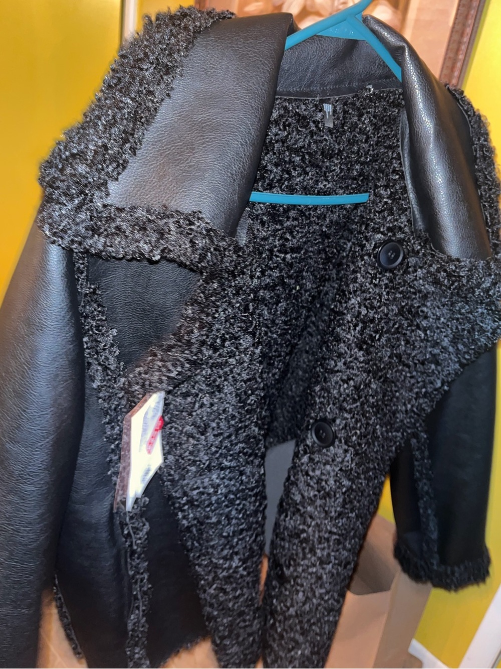 Black Faux Shearling Aviator Jacket - Women